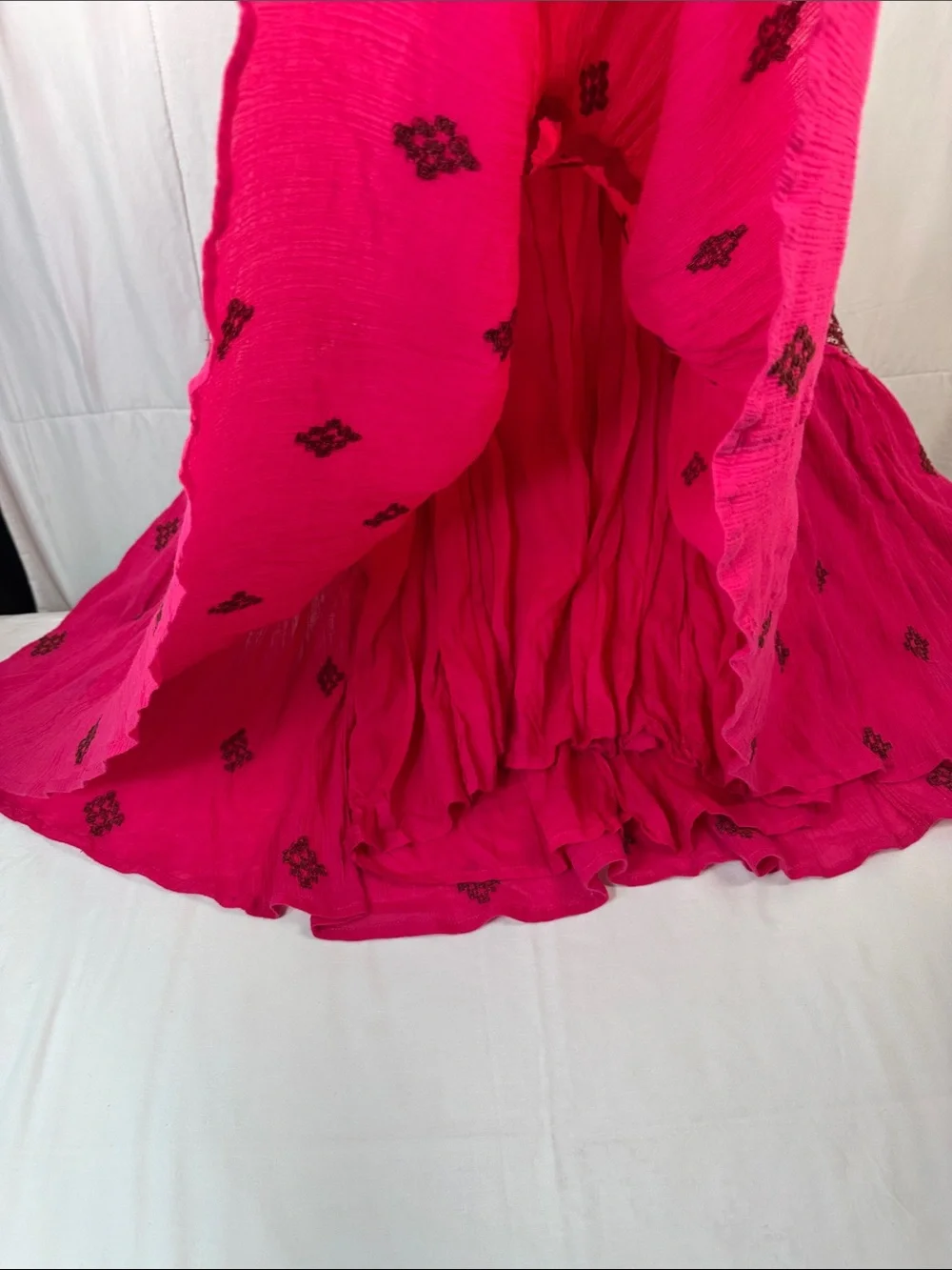 Free People‎ Hot Pink Embroidered V-Neck Maxi Dress Size XS